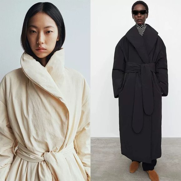 Toteme Belted Down Robe Coat Black (size 32) - Picture 3 of 8